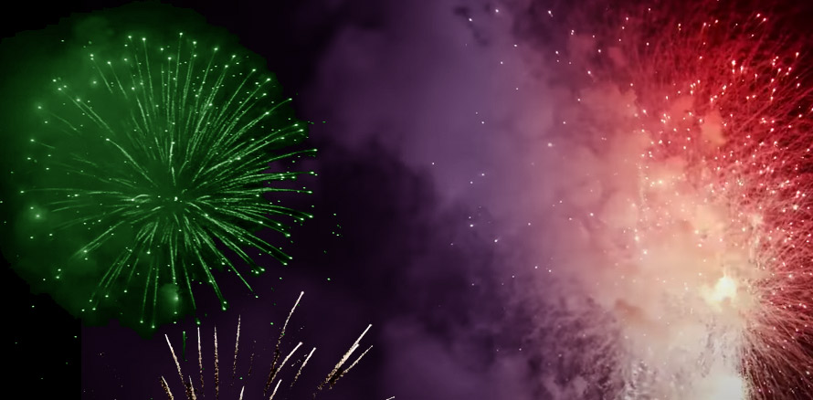 Green purple and red fireworks
